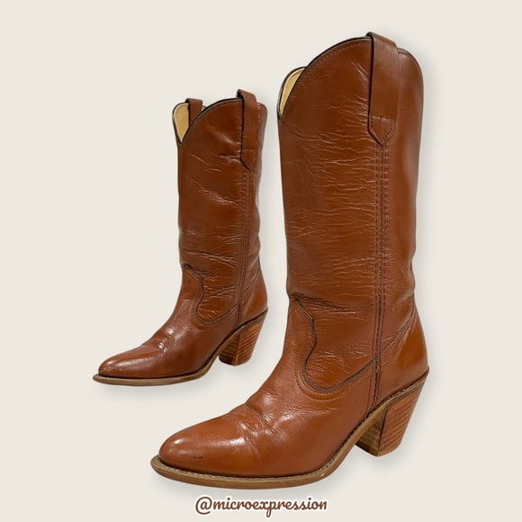 1990s Frye VINTAGE Pull On Brown Leather Low Heeled Cowboy Comfy Western Boot